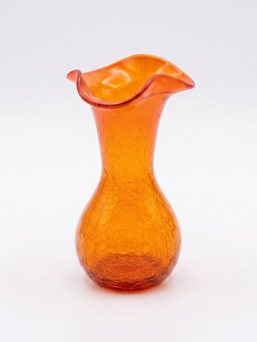 Vintage Rainbow Art Vibrant Orange Amberina Crackle Glass Bud Vase